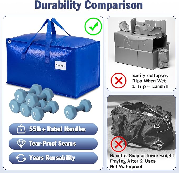 KYODOLED 4-Pack Extra Large Moving Bags, Lightweight Blue Storage Totes 24 Gal - Image 5