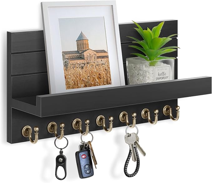 HONJIN Key Holder for Wall: Upgraded 7 Sturdy Key Hooks Easy Installation Mail by HONJIN