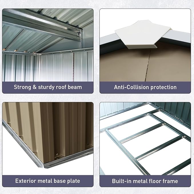 Outdoor Metal Storage Shed Window Ventilation Foundation Frame Waterproof - Image 6