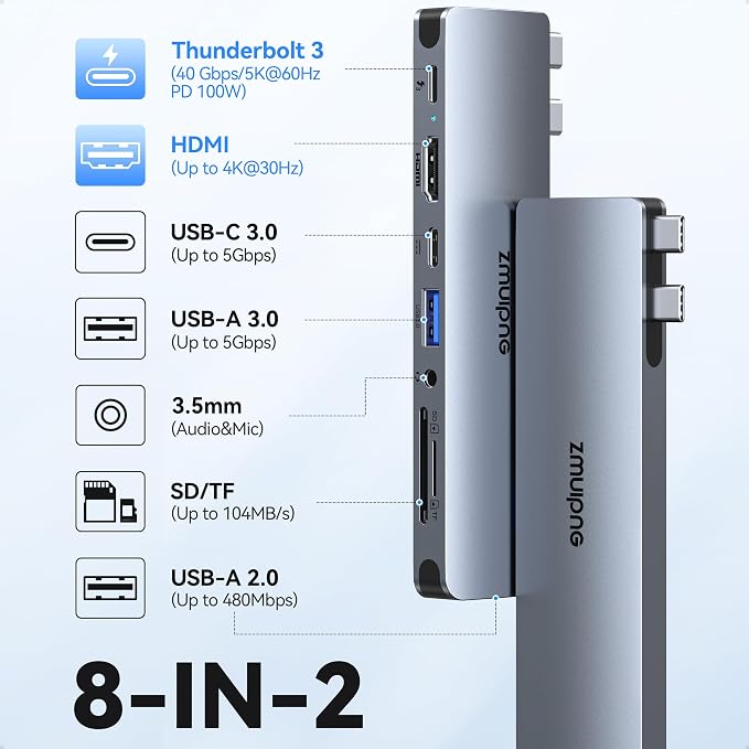 USB C Hub Adapter for MacBook Pro Air 2022 2021 2020 2019 Docking Station for - Image 2