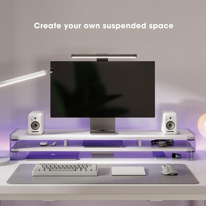 Fenge Acrylic Monitor Stand Riser, 2 Tier Wood Office Desk Storage Organizer - Image 5