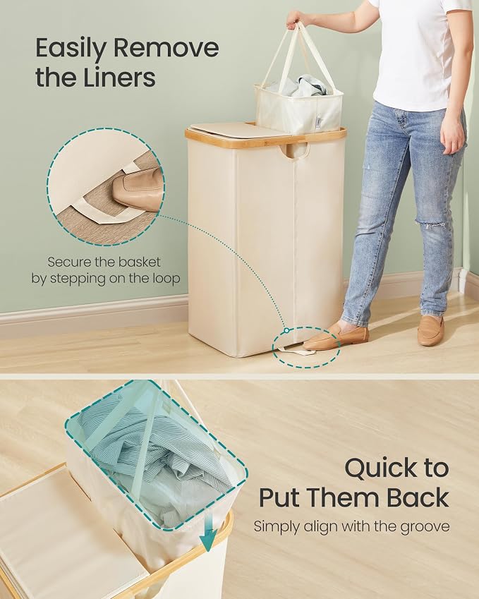 SONGMICS Laundry Hamper with Lids, Laundry Basket with 2 Compartments, 39 Gal. - Image 5