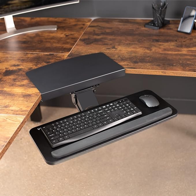 VIVO Black Under Desk Corner 25 x 10 inch Keyboard Tray, MOUNT-KB03B | Computer - Image 2