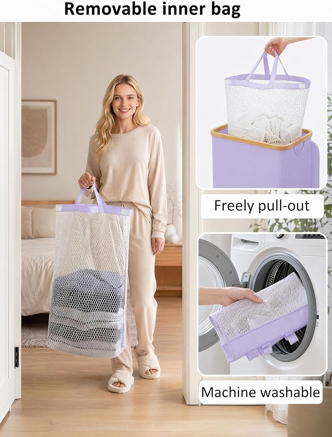 iEGrow Laundry Hamper with Lid, 110L Large Laundry Basket with Removable Bag - Image 5