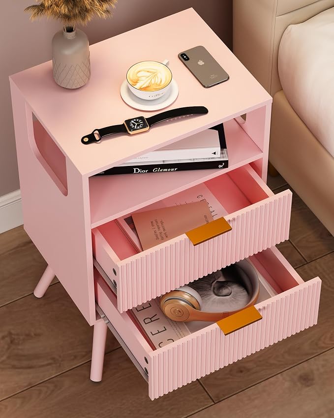 Pink Nightstand, Modern Bedside Table - Image 4