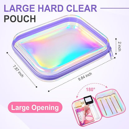 Sanwuta 6 Pcs Clear Hard Zipper Case Hard Plastic Zipper Pouches Transparent - Image 2