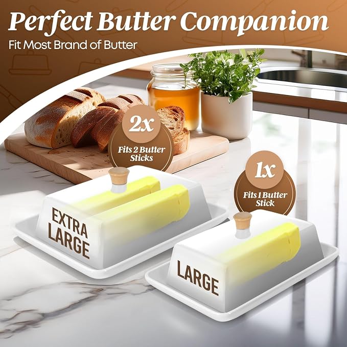 Flexzion Ceramic White European Butter Dish - Image 3