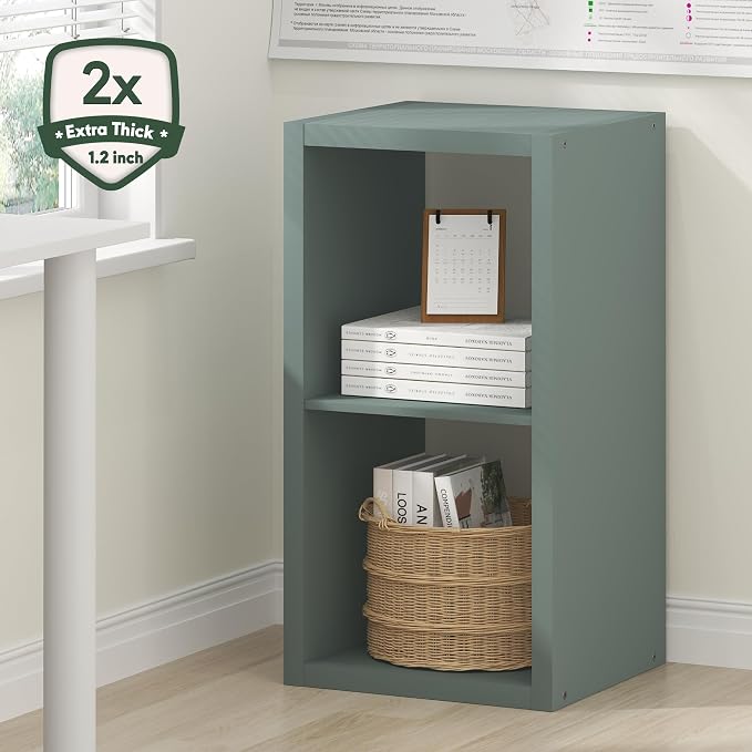 Furinno Cubicle 2-Cube Book Shelf, Extra Thick Frame Bookshelf, Sage Green | - Image 2