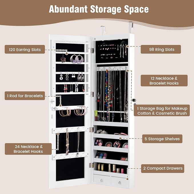 HAPPYGRILL Over the Door Jewelry Organizer, Hanging Jewelry Storage Cabinet - Image 3