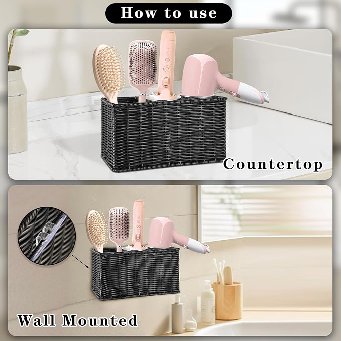Hair Tool Organizer, Wall Mount Curling Iron Holder, Waterproof Wicker Hot - Image 5