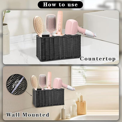 Hair Tool Organizer, Wall Mount Curling Iron Holder, Waterproof Wicker Hot - Image 5