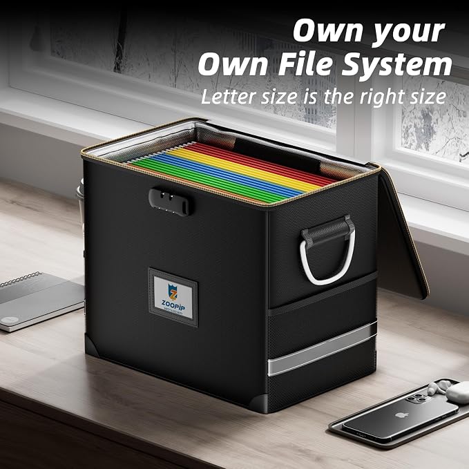 Fireproof File Organizer with Lock, Hard Safe Document Box, Filing Cabinet with - Image 5