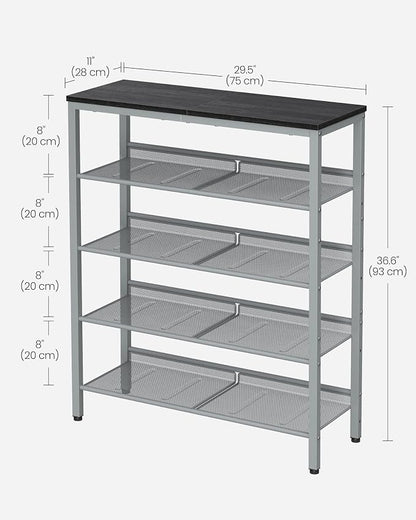 VASAGLE Shoe Rack for Entryway, Freestanding, Adjustable, Industrial | 5-Tier - Image 3