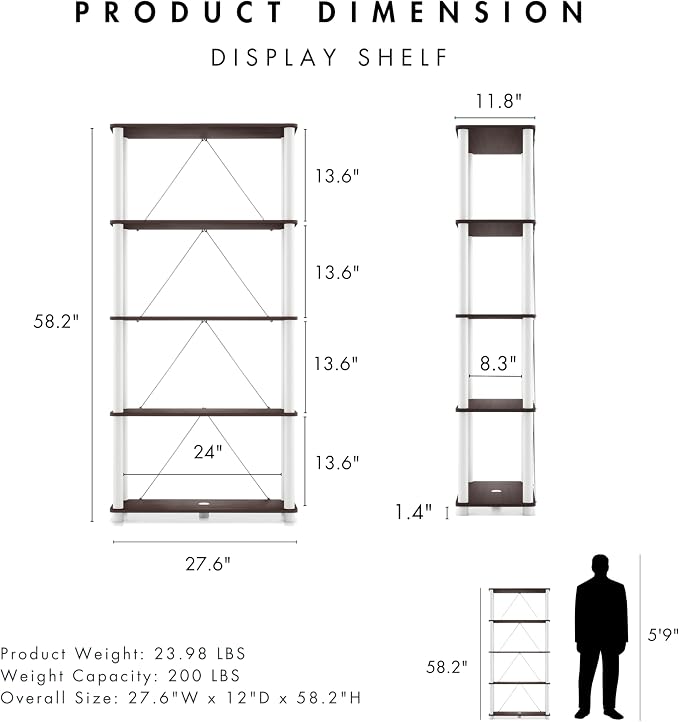 HOMES: INSIDE + OUT Apexa Modern 5-Tier Wide Shelving Units, Collectibles - Image 3