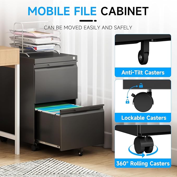 2 Drawer Mobile File Cabinet - Image 6