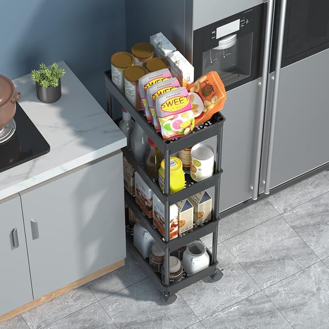 Sooyee 4 Tier Wide Storage Cart Mobile Shelving Unit Organizer Slide Out - Image 2