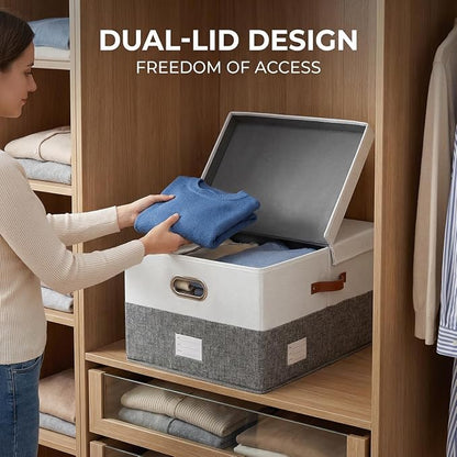 PRANDOM Storage Bins with Lids Linen Fabric Foldable Storage Boxes Organizer - Image 4
