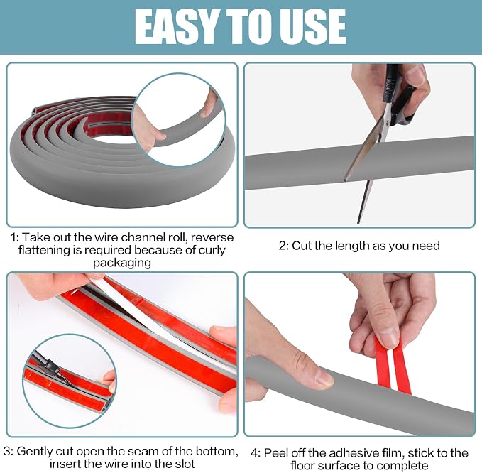 Floor Cord Cover Self Adhesive Cord Hider, 10FT Cable Management, Extension - Image 8