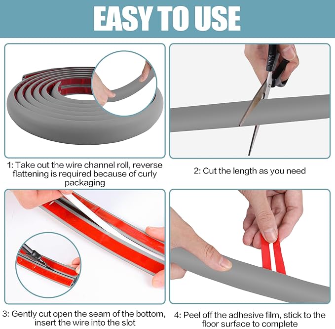Floor Cord Cover Self Adhesive Cord Hider, 10FT Cable Management, Extension - Image 8