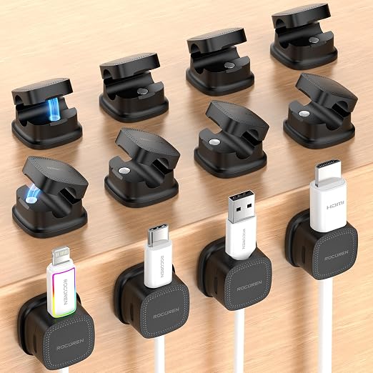 12 Pack Cable Management Cord Organizer, Magnetic Cable Clips-1s Lock, Rocoren by Rocoren