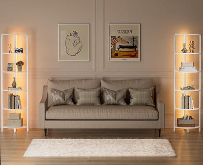 6 Tier Corner Shelf with LED Light, 67.5" White Narrow Bookshelf | Tall - Image 7