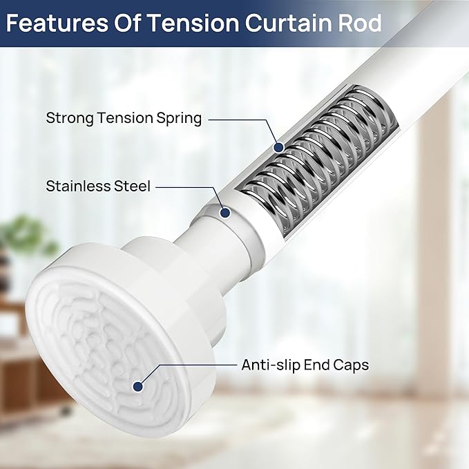 ENJOYBASICS 2 Pack Tension Curtain Rod, 32-66" Adjustable, No Tools, - Image 2