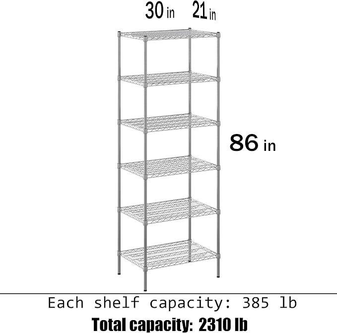 21" Deep x 30" Wide x 86" Height Wire Shelving Kit | 6-Tier | NSF Commercial - Image 3