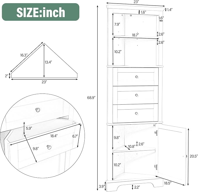 68.9" Tall Triangle Corner Cabinet - Image 2