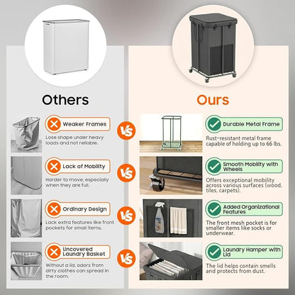 160L Laundry Hamper with Lid, Rolling Laundry Basket with Wheels, Large & Tall - Image 4