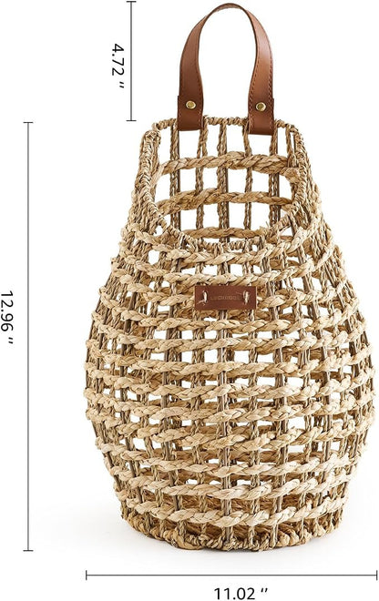 Woven Front Door Basket Water Hyacinth Wall Hanging Basket Decorative Boho - Image 2