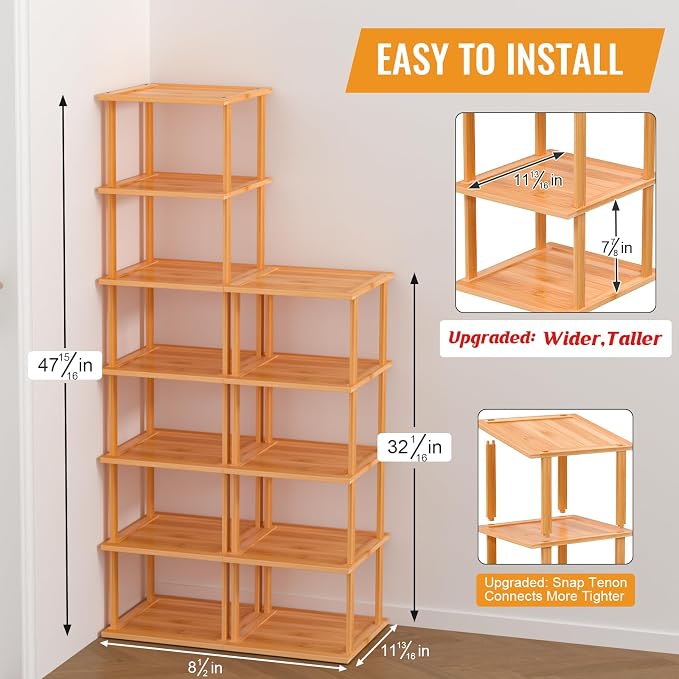 Bamboo Free Standing Shoe Rack Shelf Multi Tier Tall Wooden Stackable Shoes - Image 2