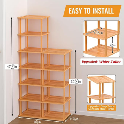 Bamboo Free Standing Shoe Rack Shelf Multi Tier Tall Wooden Stackable Shoes - Image 2