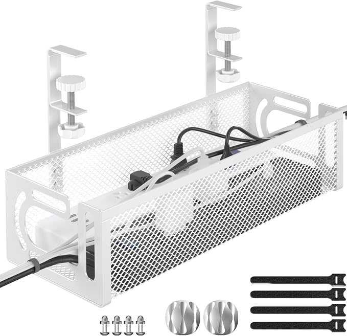 Under Desk Cable Management Tray, 15.7'' No Drill Steel Desk Cable Organizers by BESTFORYOU