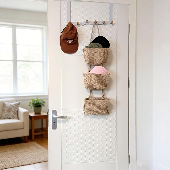 3-Tier Decorative Cotton Rope Hanging Basket, Wall-Mounted Woven Storage - Image 7