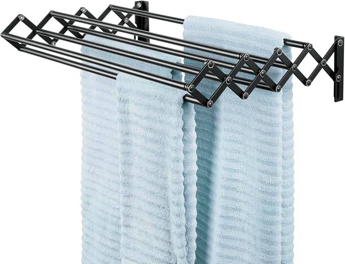 mDesign Steel Wall Mount Accordion Expandable Retractable Clothes Air Drying by mDesign