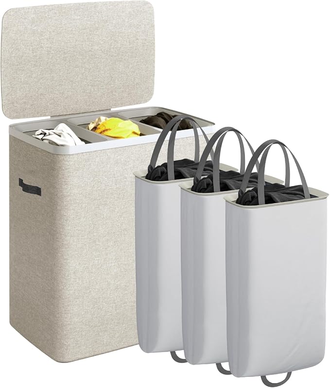 CASAMAYA Laundry Basket with Lid, Laundry Hamper 3 Section, 190L collapsible by Unknown