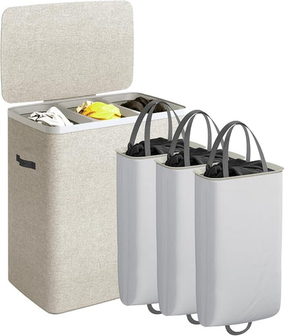 CASAMAYA Laundry Basket with Lid, Laundry Hamper 3 Section, 190L collapsible by Unknown