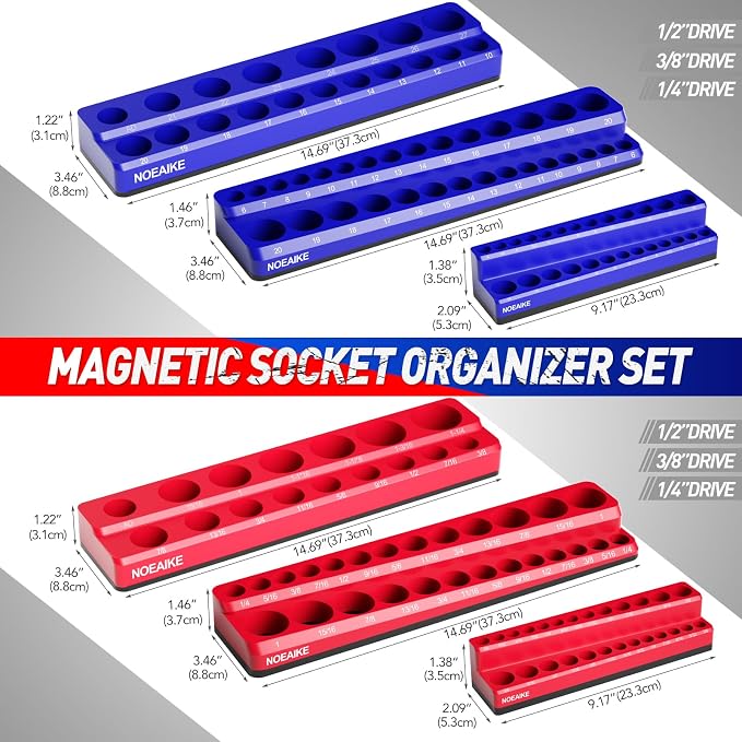 Magnetic Socket Organizer, 1/4 Inch Drive Sockets Holder, Holds 141 - Image 3