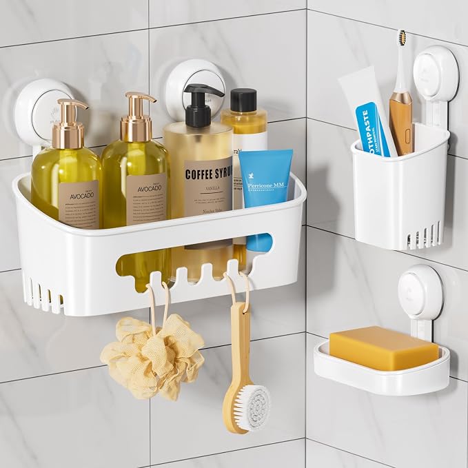 LEVERLOC Shower Caddy Suction Cup Set Shower Organizer & Soap Holder & by LEVERLOC