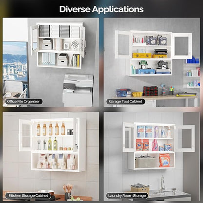 VINGLI Metal Wall Cabinet with Locking Glass Doors & Magnetic LED Sensor Light - Image 8