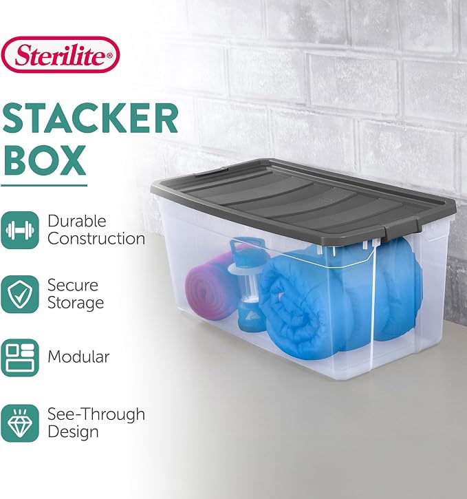 Sterilite 9-Pack Modular Stacker Box, Durable Clear Plastic Storage Bins - Image 3