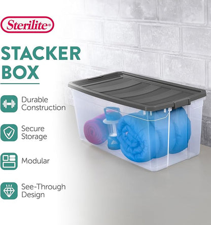 Sterilite 9-Pack Modular Stacker Box, Durable Clear Plastic Storage Bins - Image 3