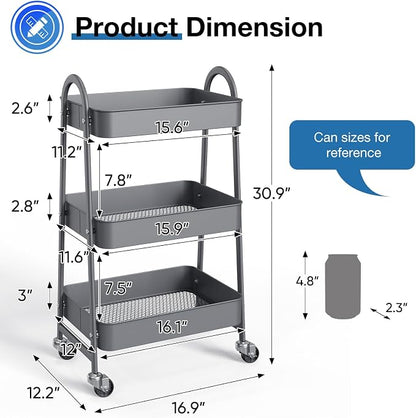 OLIXIS Metal Utility Cart, Mobile Rolling Storage Shelf - Image 4