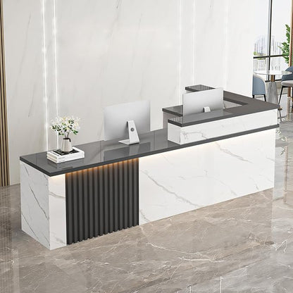 Receptionist Desk with LED Light，Wooden Salon Checkout Counter with Storage by Unknown