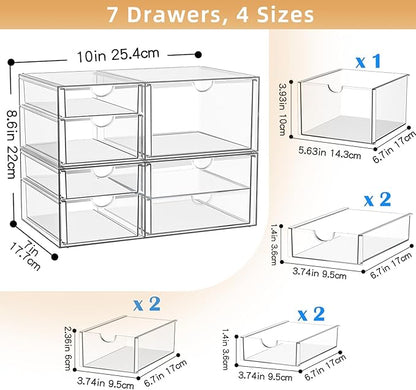 Stackable Storage Drawers, Acrylic Organizers, 7 Drawers | Makeup Organizer - Image 3