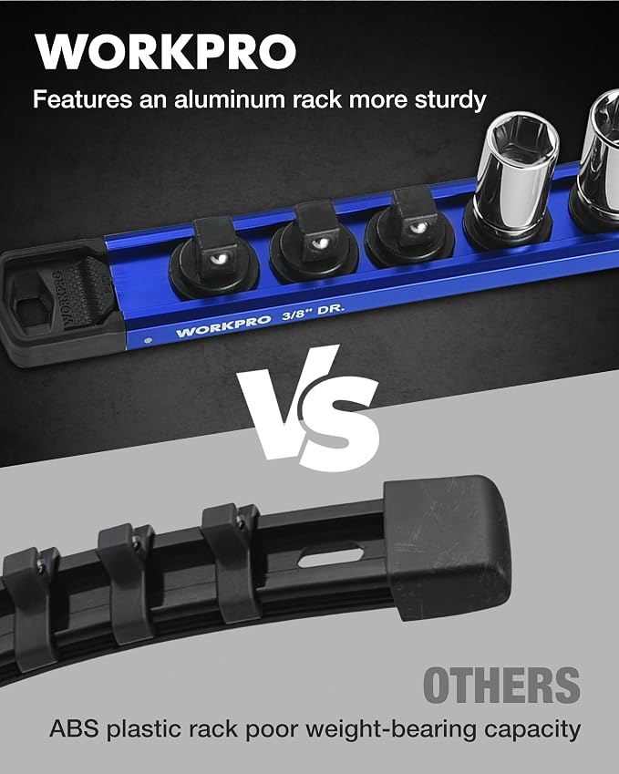 WORKPRO Magnetic Socket Organizer, 3/8" Drive Aluminum Alloy Socket Holder - Image 4