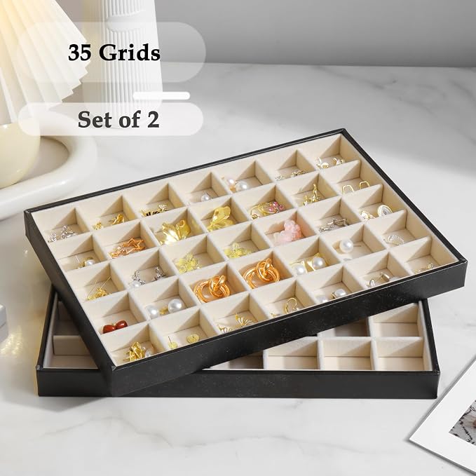 Large Jewelry Organizer Tray 2 Pack, Stackable Jewelry Storage Holder - Image 3