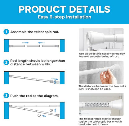 AIZESI White Tension Rod for Windows 28 to 48 inch, Adjustable Curtain Rods No - Image 6