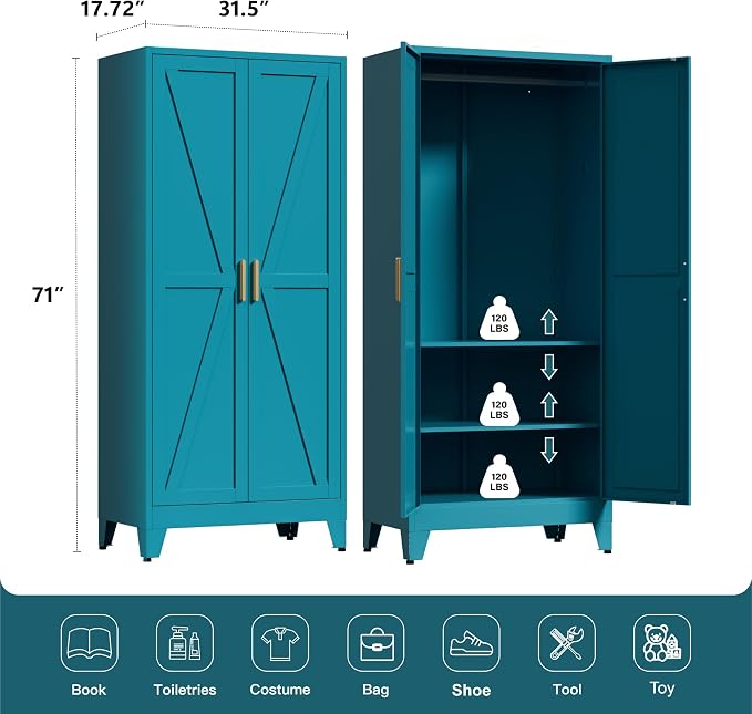 71" Tall Metal Wardrobe Closet - Image 3