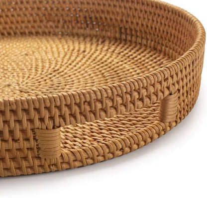 Coffee Table Tray Round Rattan Ottoman Tray Woven Serving Trays - Image 2